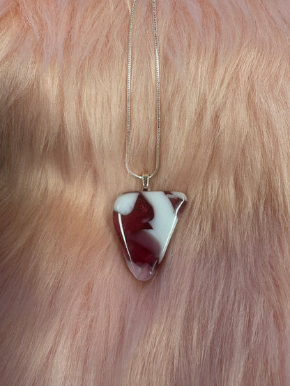 Fused Glass-Pink & White Pendant on a Silver Chain Necklace