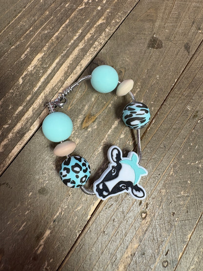 Teal COW Beverage Cup/Tumbler Charm on a snake chain