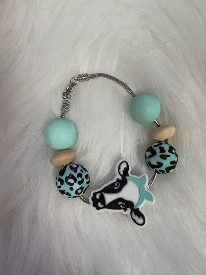 Teal COW Beverage Cup/Tumbler Charm on a snake chain