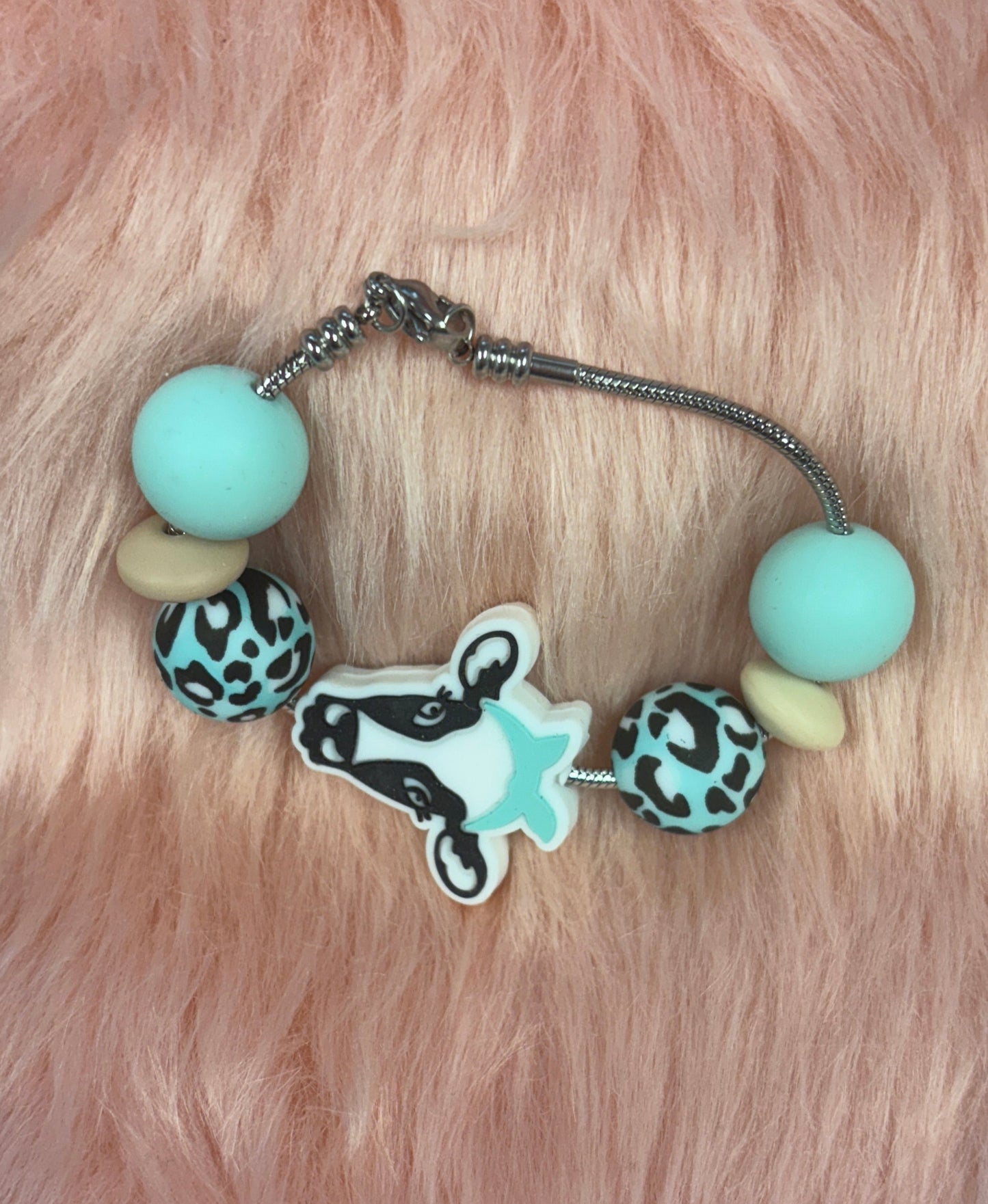 Teal COW Beverage Cup/Tumbler Charm on a snake chain