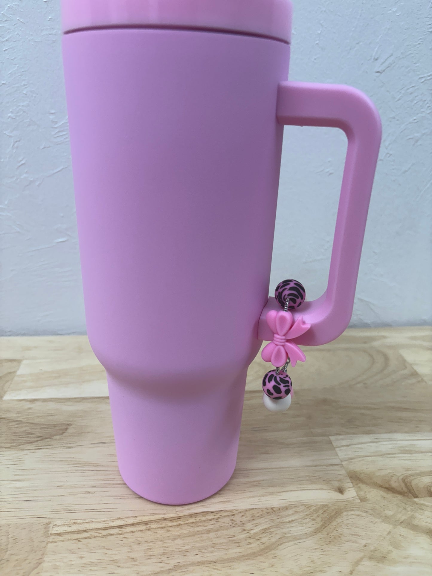 Pink Bow Beverage Cup/Tumbler Charm on a snake chain