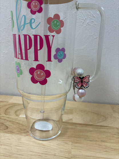 Pink Butterfly Beverage Cup/Tumbler Charm