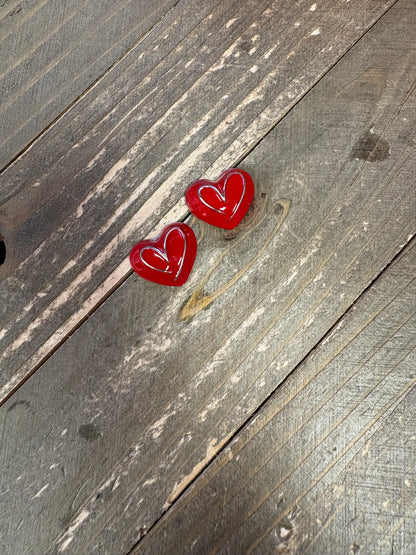 Glimmering Red Hearts Stud Earrings -2