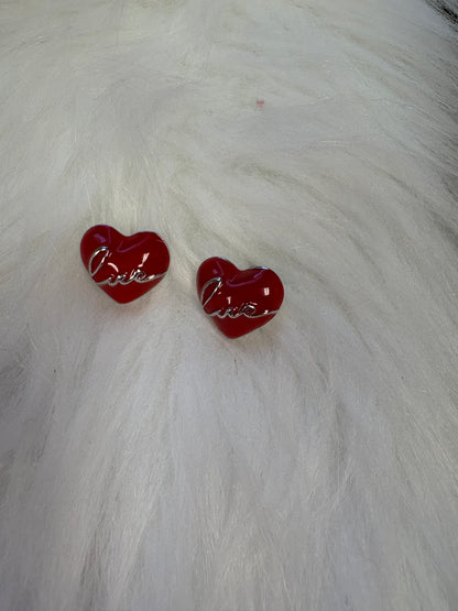 Glimmering Red Hearts Stud Earrings -1