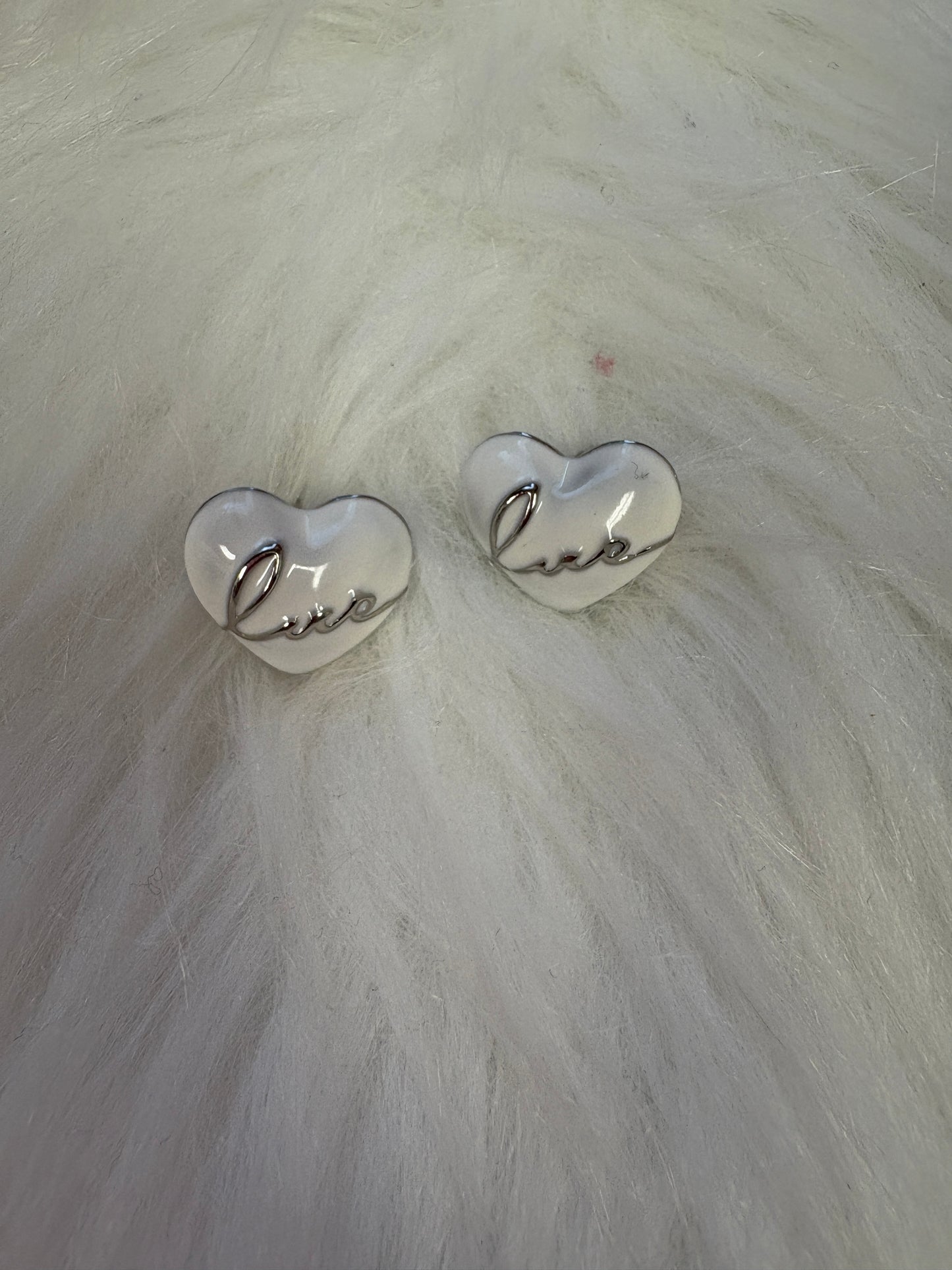 Glimmering White Hearts Stud Earrings -1