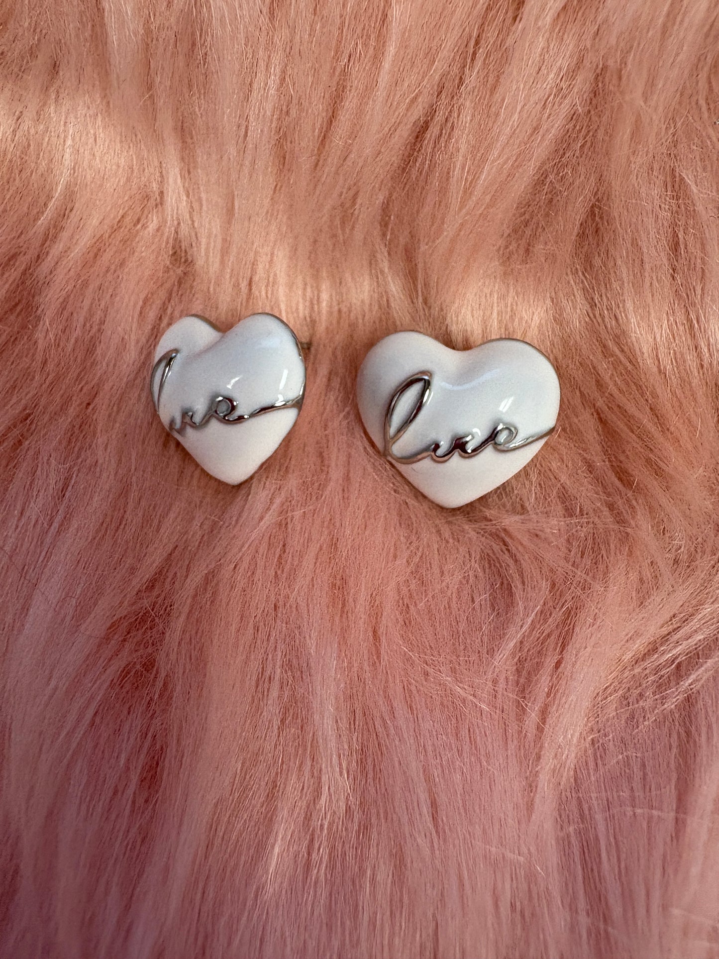 Glimmering White Hearts Stud Earrings -1