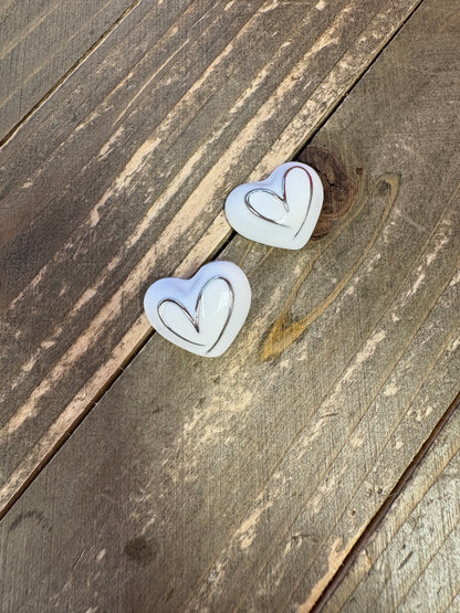 Glimmering White Hearts Stud Earrings -2