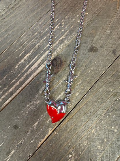 Valentine's Red and Silver Heart Necklace