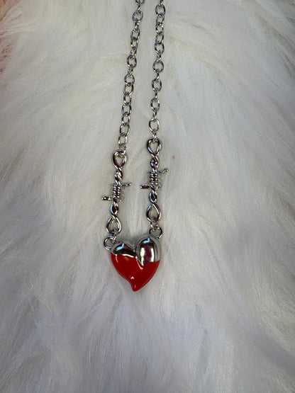 Valentine's Red and Silver Heart Necklace