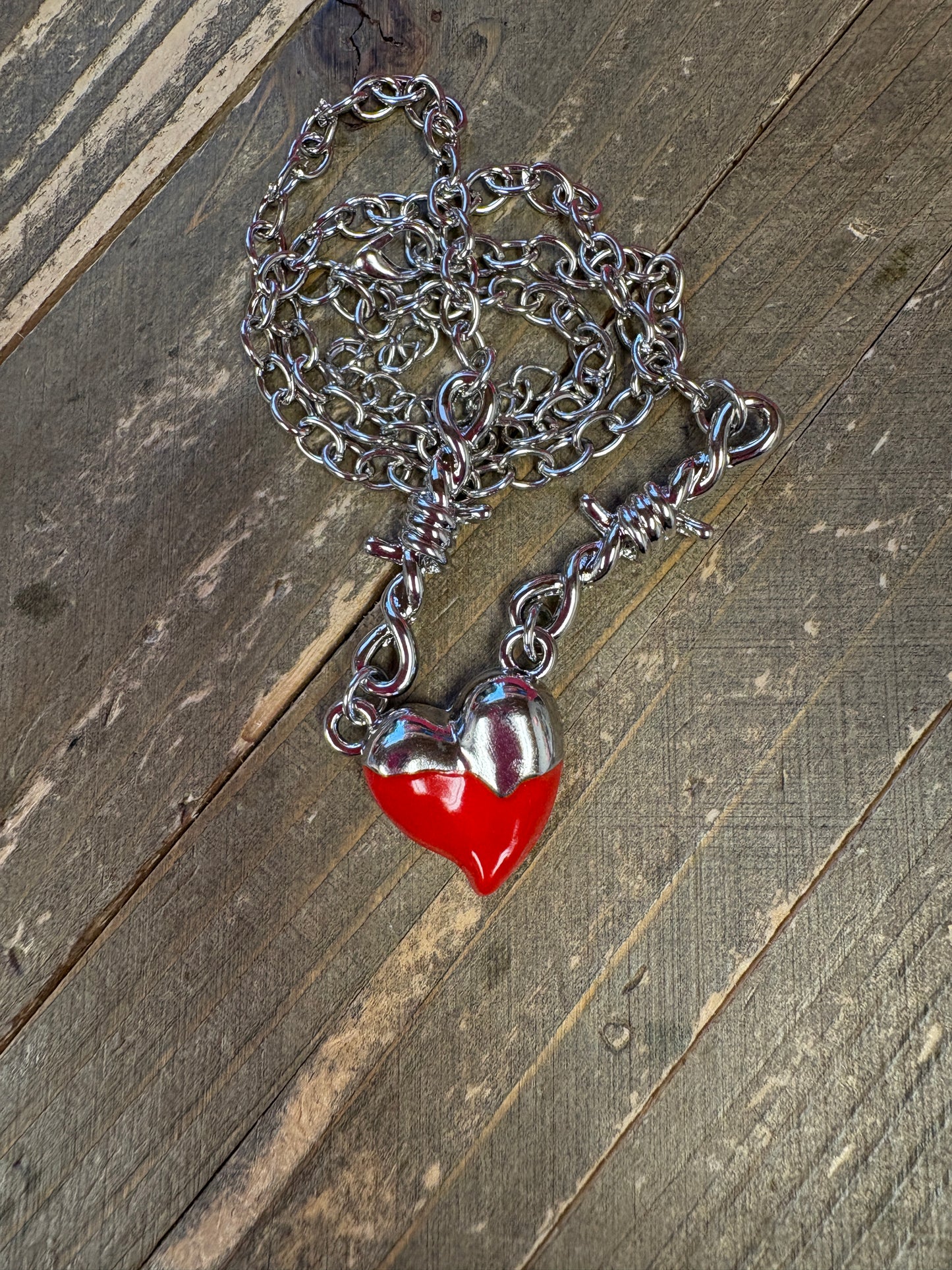 Valentine's Red and Silver Heart Necklace