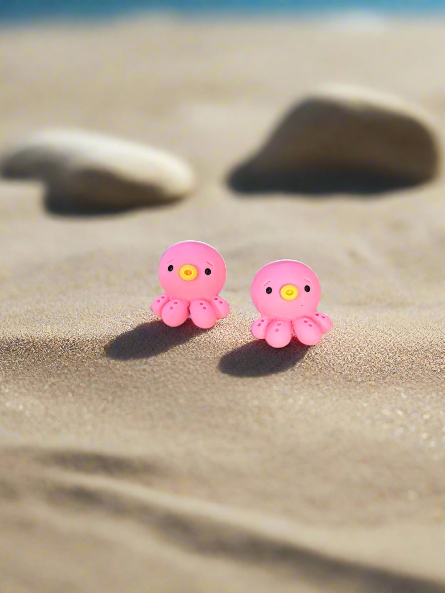 Adorable Happy Pink Octopus Stud Earrings