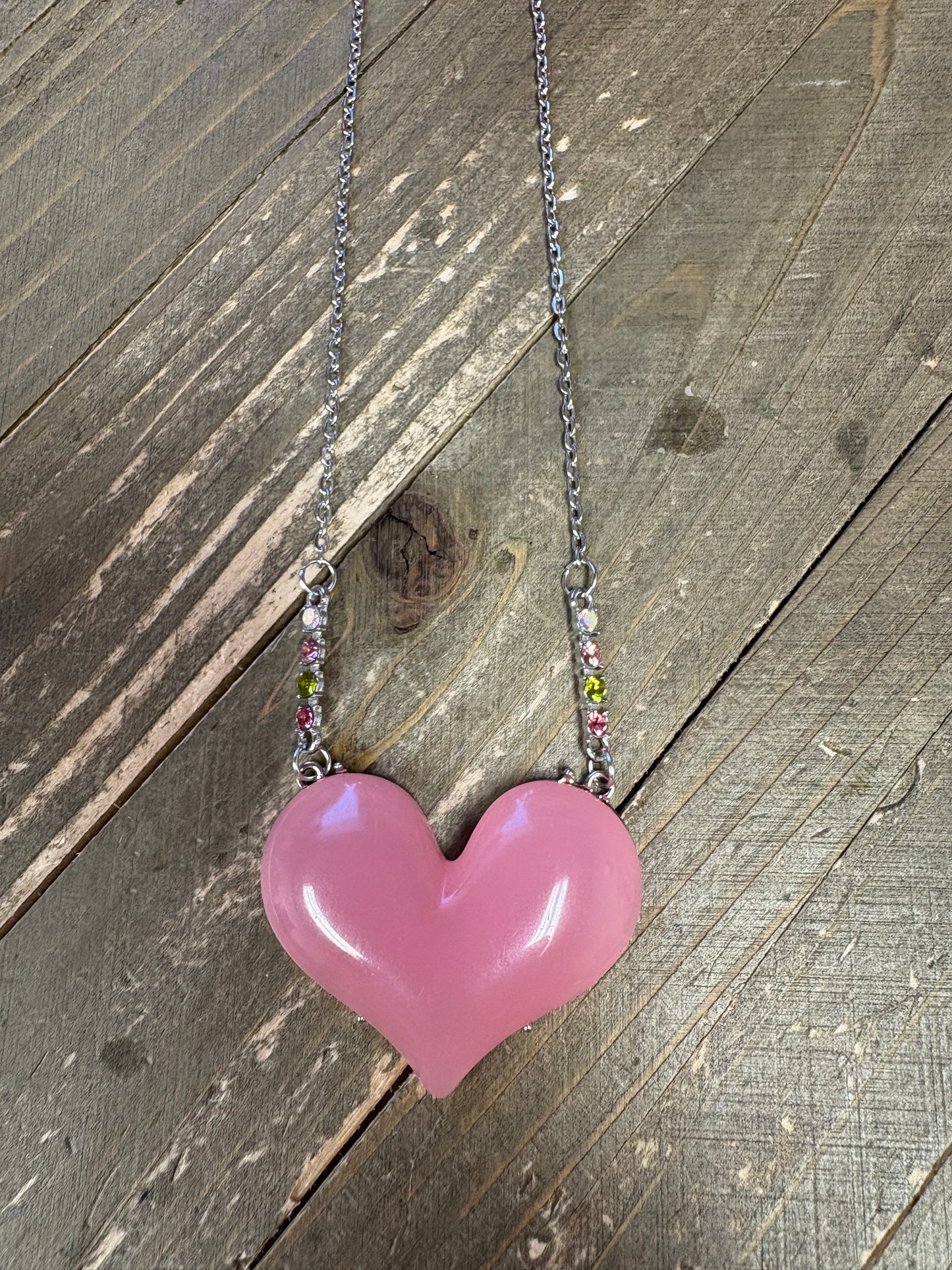 Valentine's Acrylic Pink Heart on a silver chain Necklace