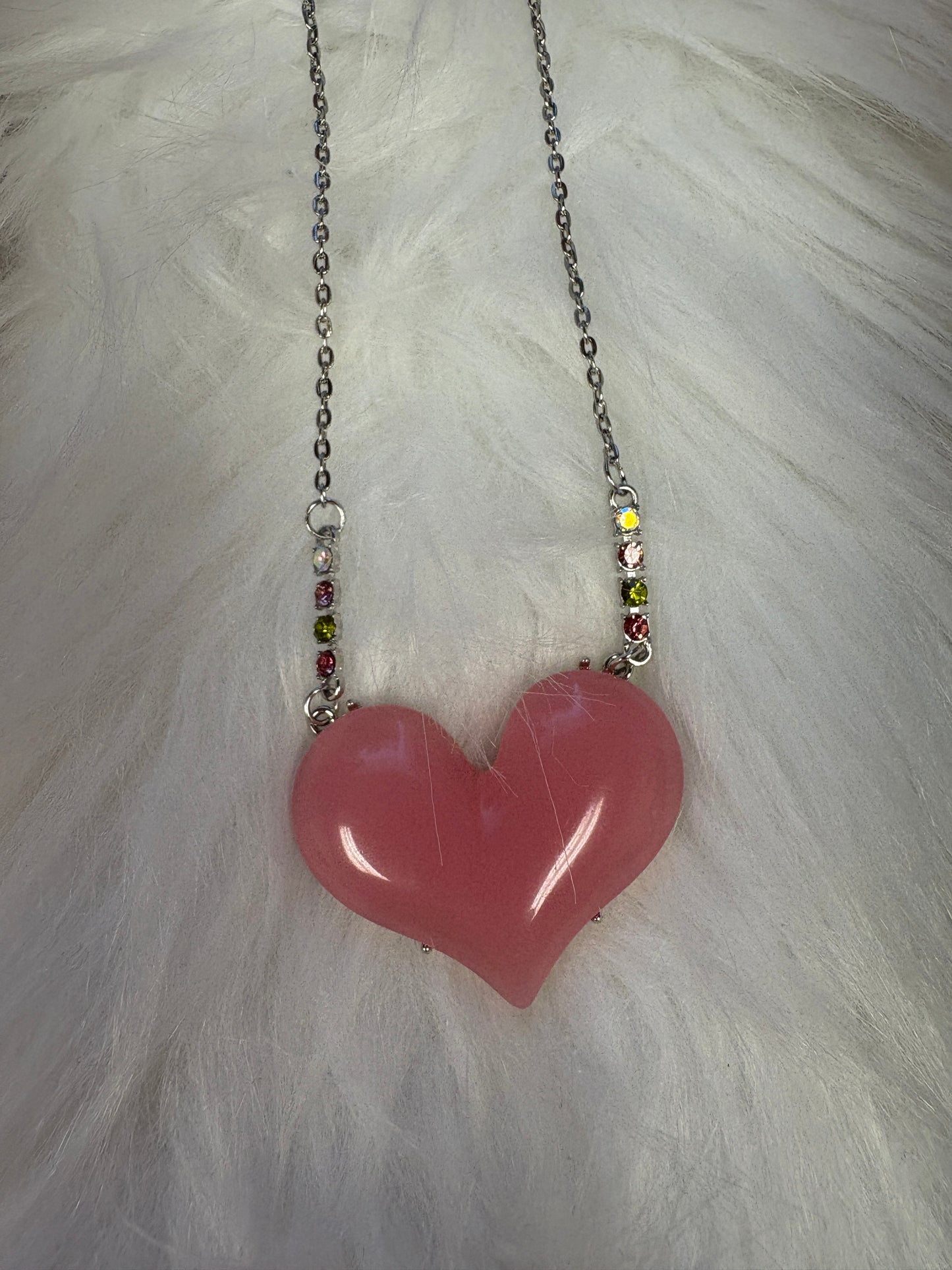 Valentine's Acrylic Pink Heart on a silver chain Necklace