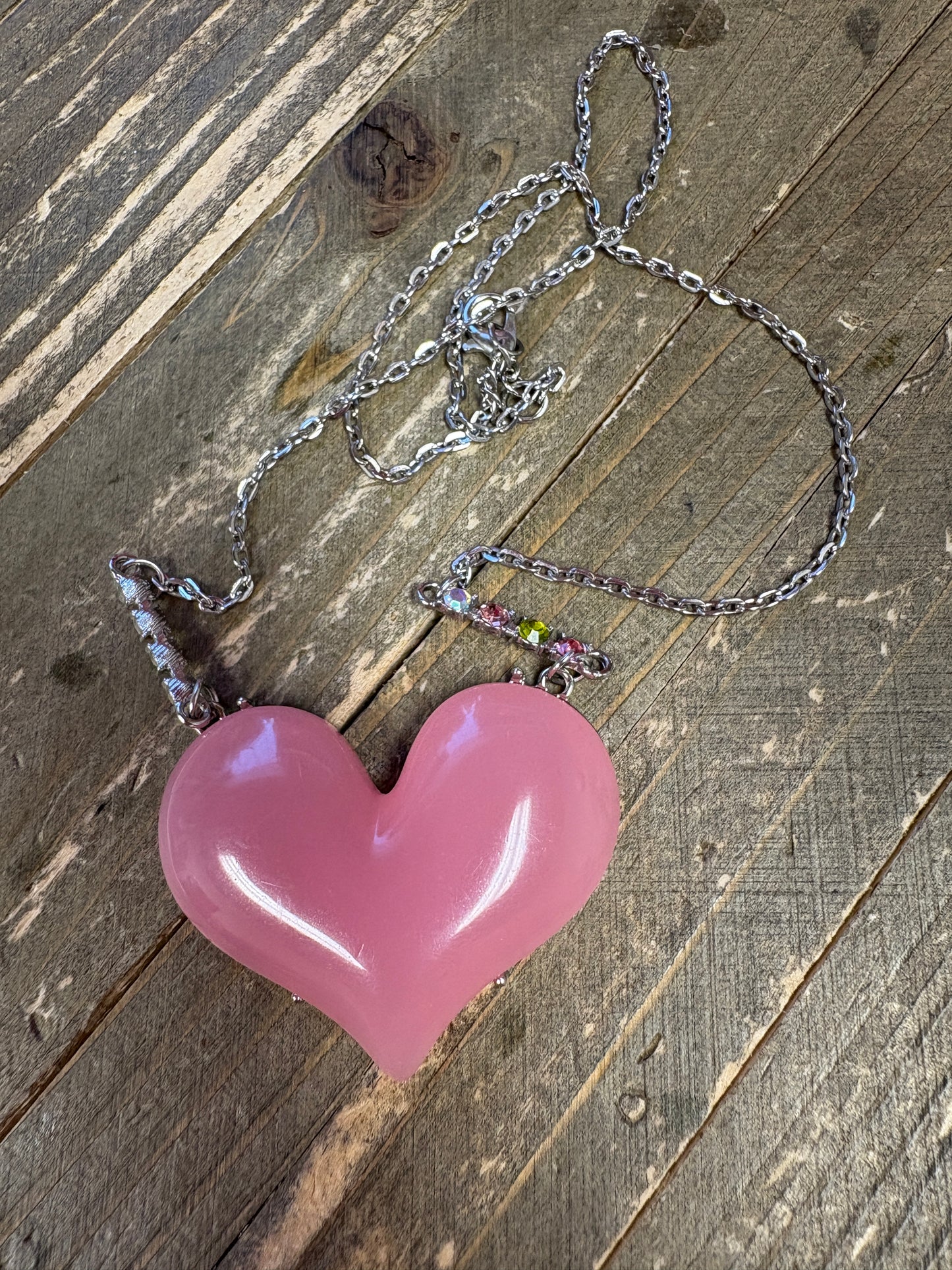 Valentine's Acrylic Pink Heart on a silver chain Necklace