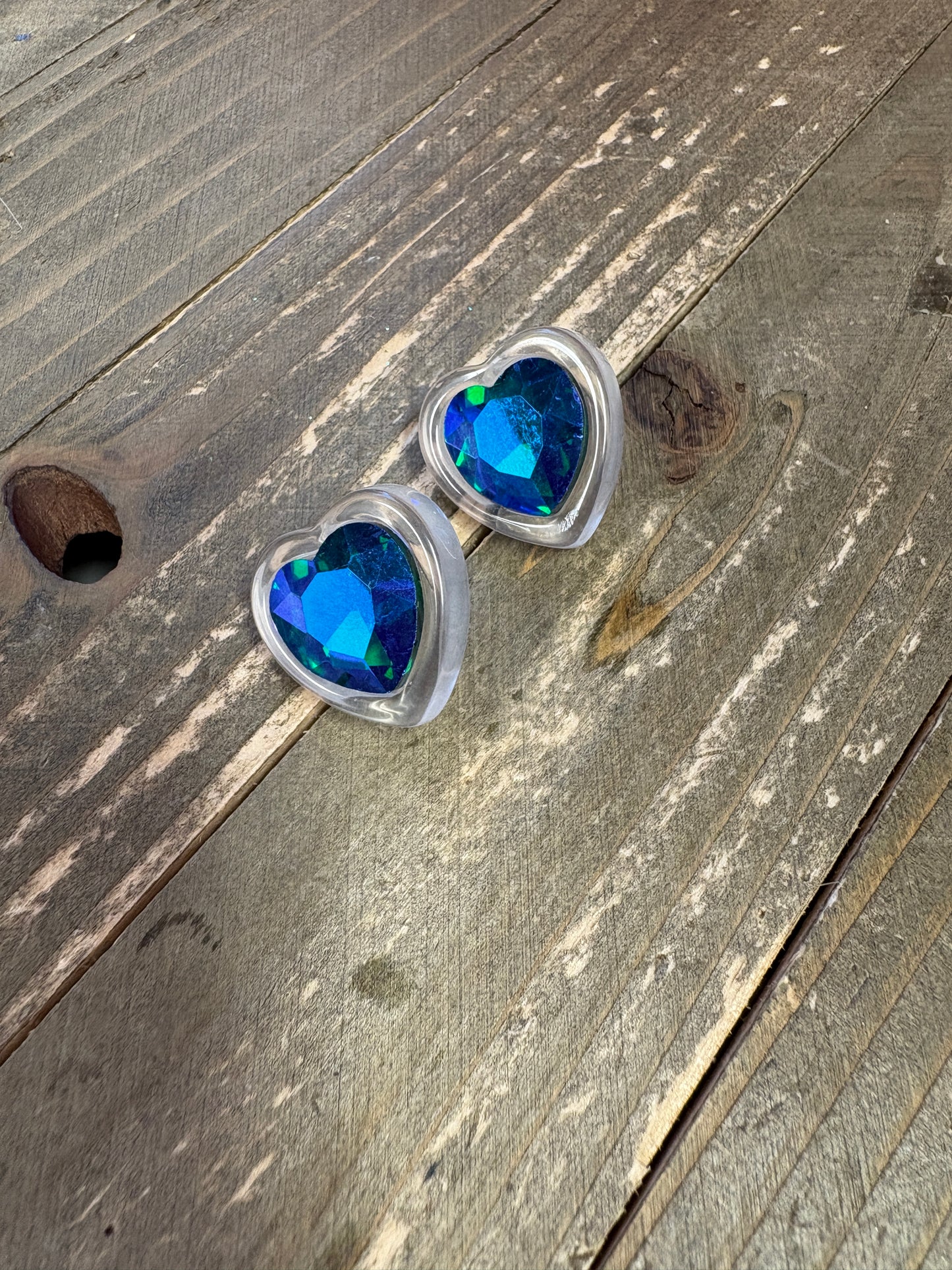 Blue/Green Gemstone Heart Stud Earrings