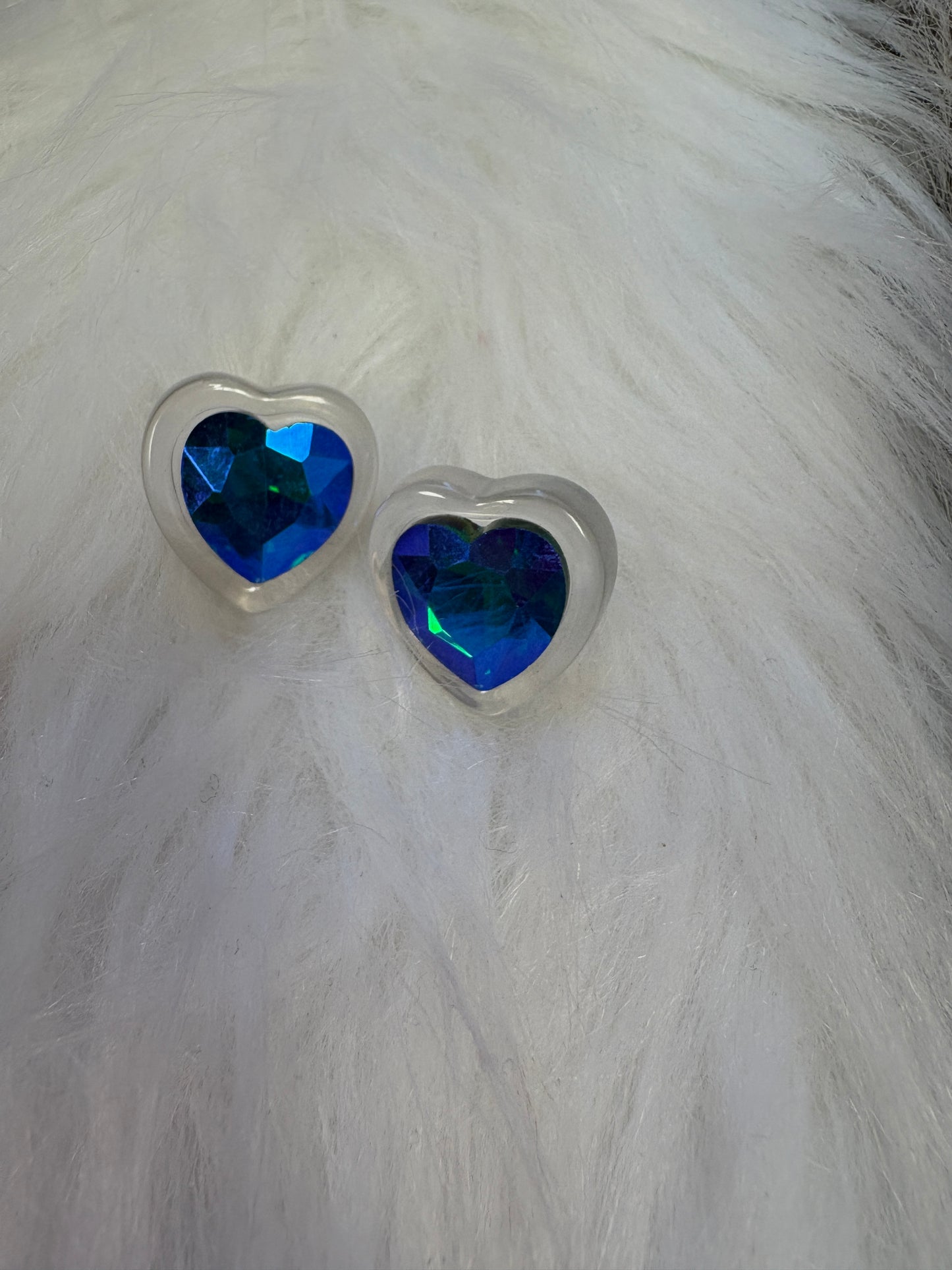 Blue/Green Gemstone Heart Stud Earrings