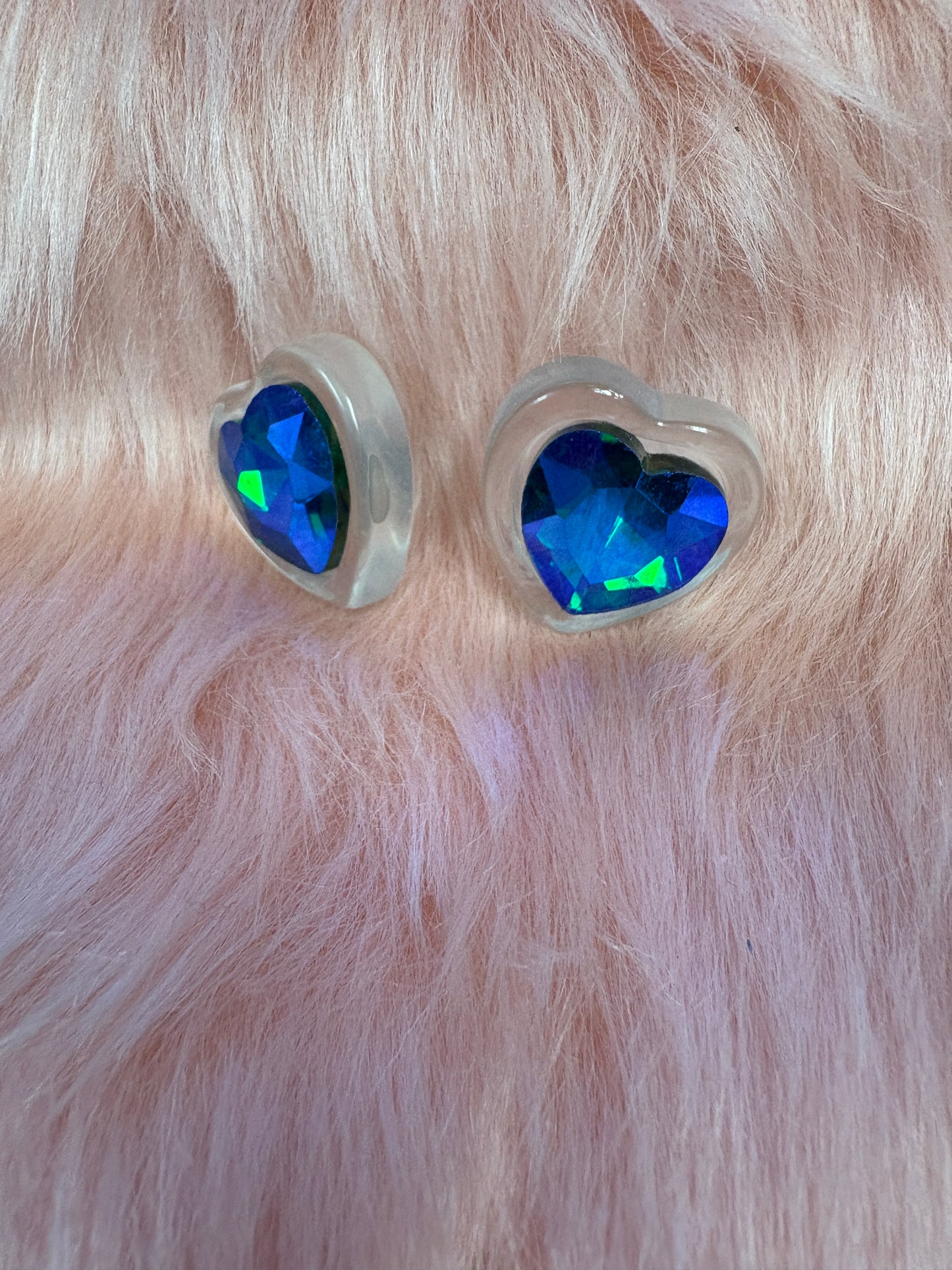 Blue/Green Gemstone Heart Stud Earrings