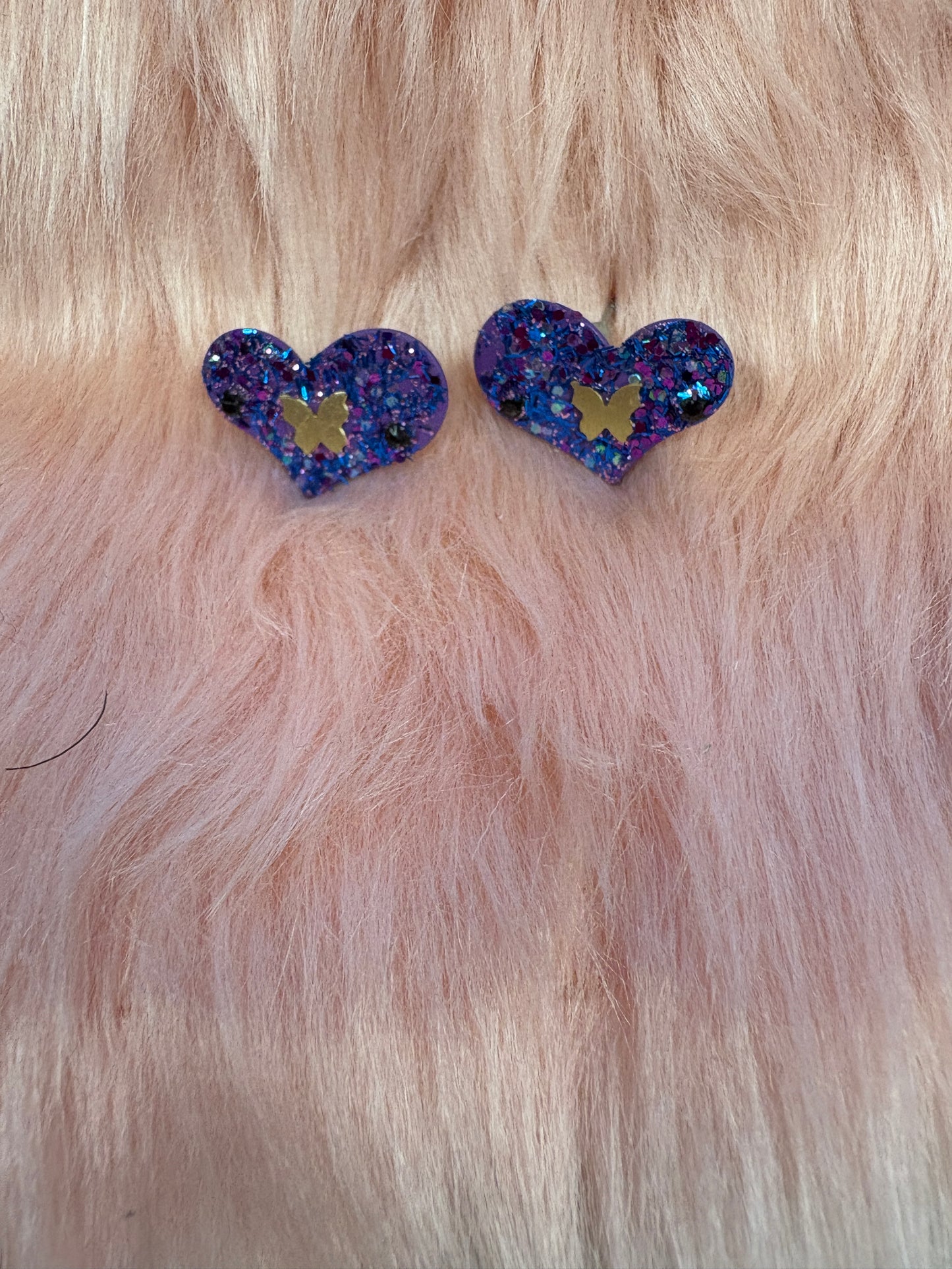 Purple Glitter Heart Stud Earrings