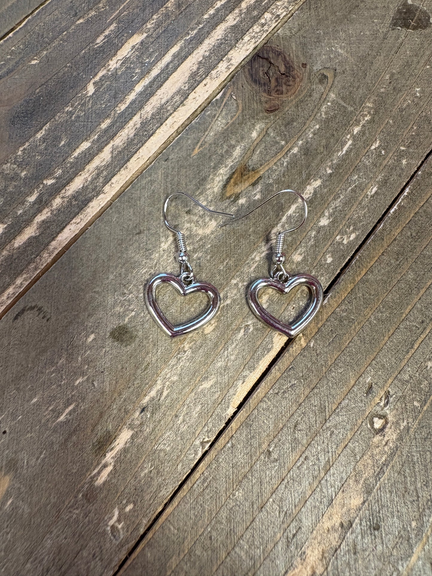 Silver Open Heart Wire Earrings