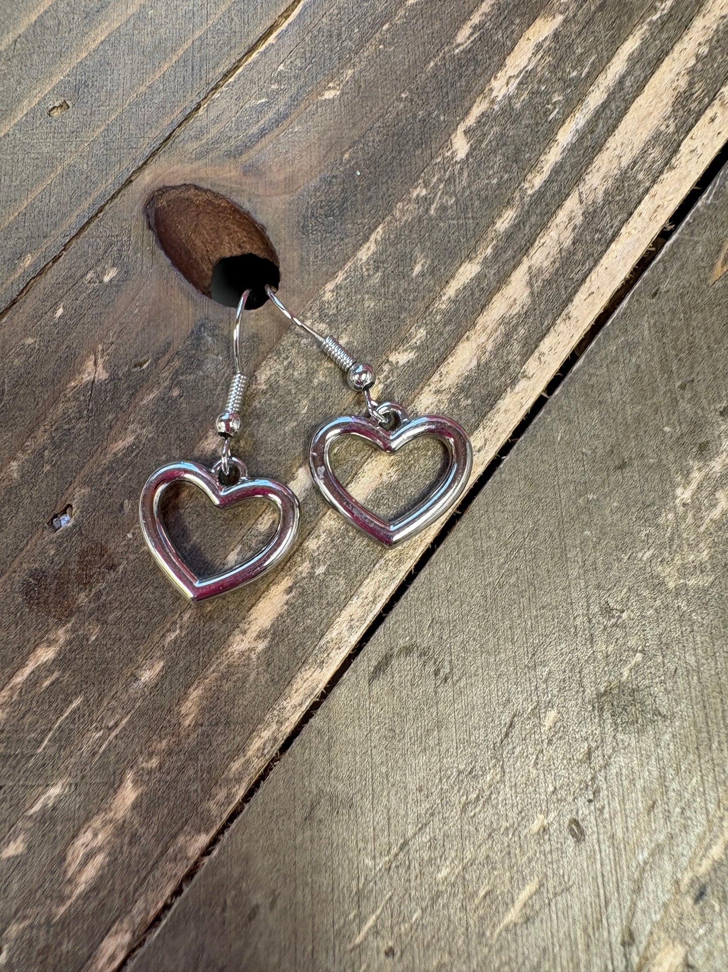 Silver Open Heart Wire Earrings