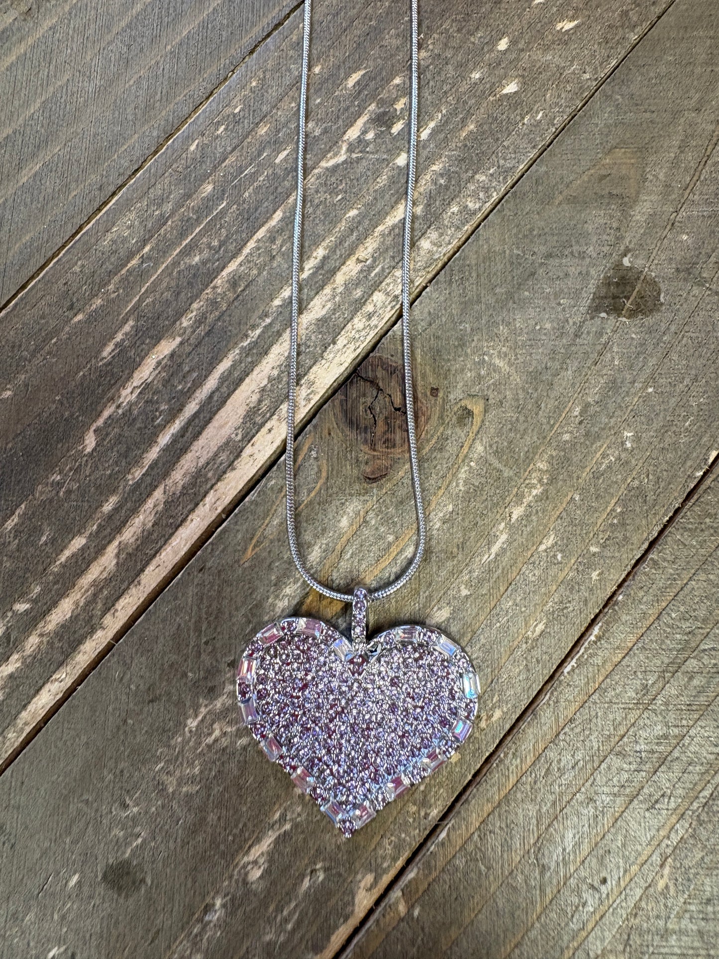 Purple Rhinestone Silver Heart on a silver chain Necklace