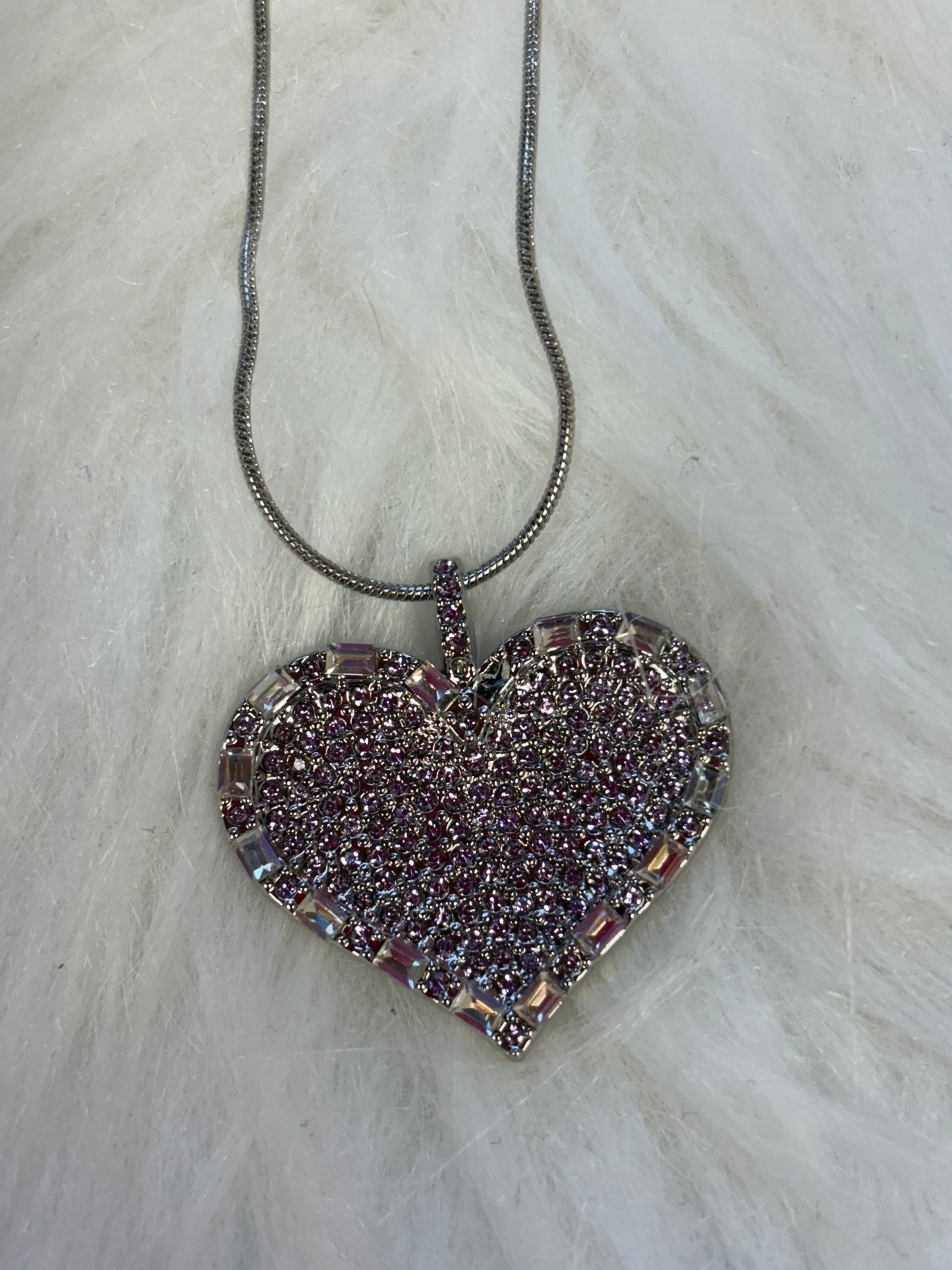 Purple Rhinestone Silver Heart on a silver chain Necklace