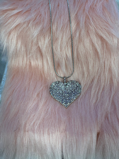 Purple Rhinestone Silver Heart on a silver chain Necklace