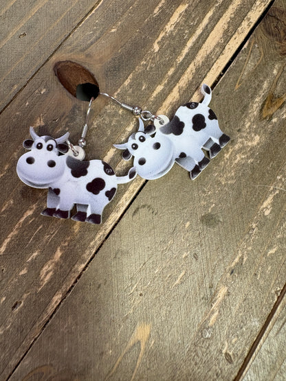 Acrylic Dairy Cow Wire Earrings