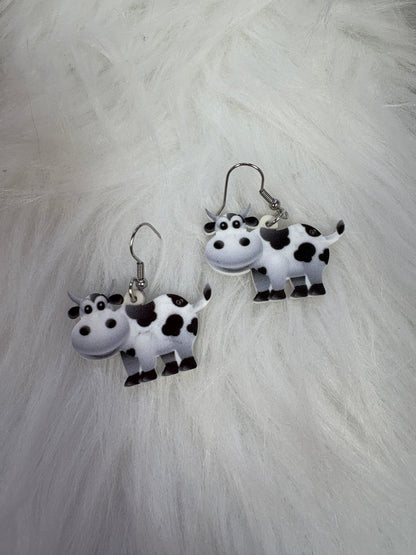 Acrylic Dairy Cow Wire Earrings