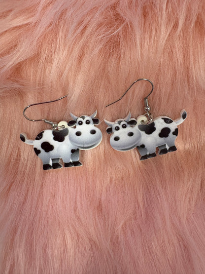 Acrylic Dairy Cow Wire Earrings