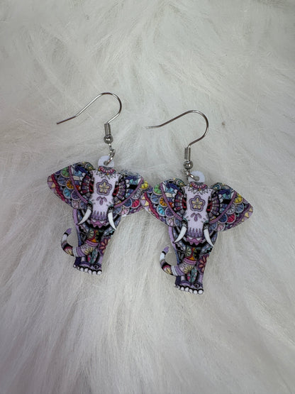 Acrylic funny Floral Elephant Wire Earrings (Copy)