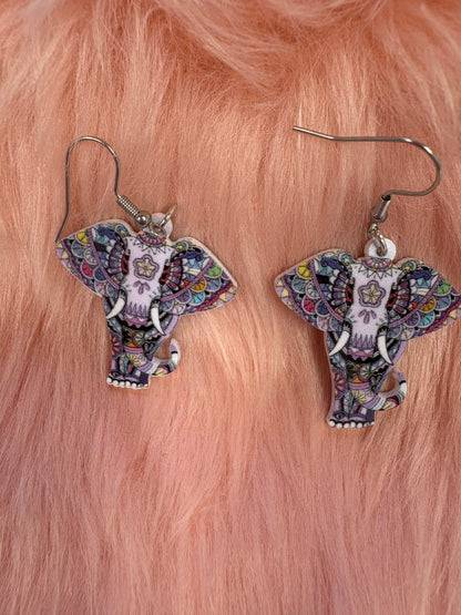 Acrylic funny Floral Elephant Wire Earrings (Copy)