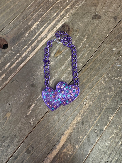 Purple Metallic Iridescent Rhinestone Heart Bracelet