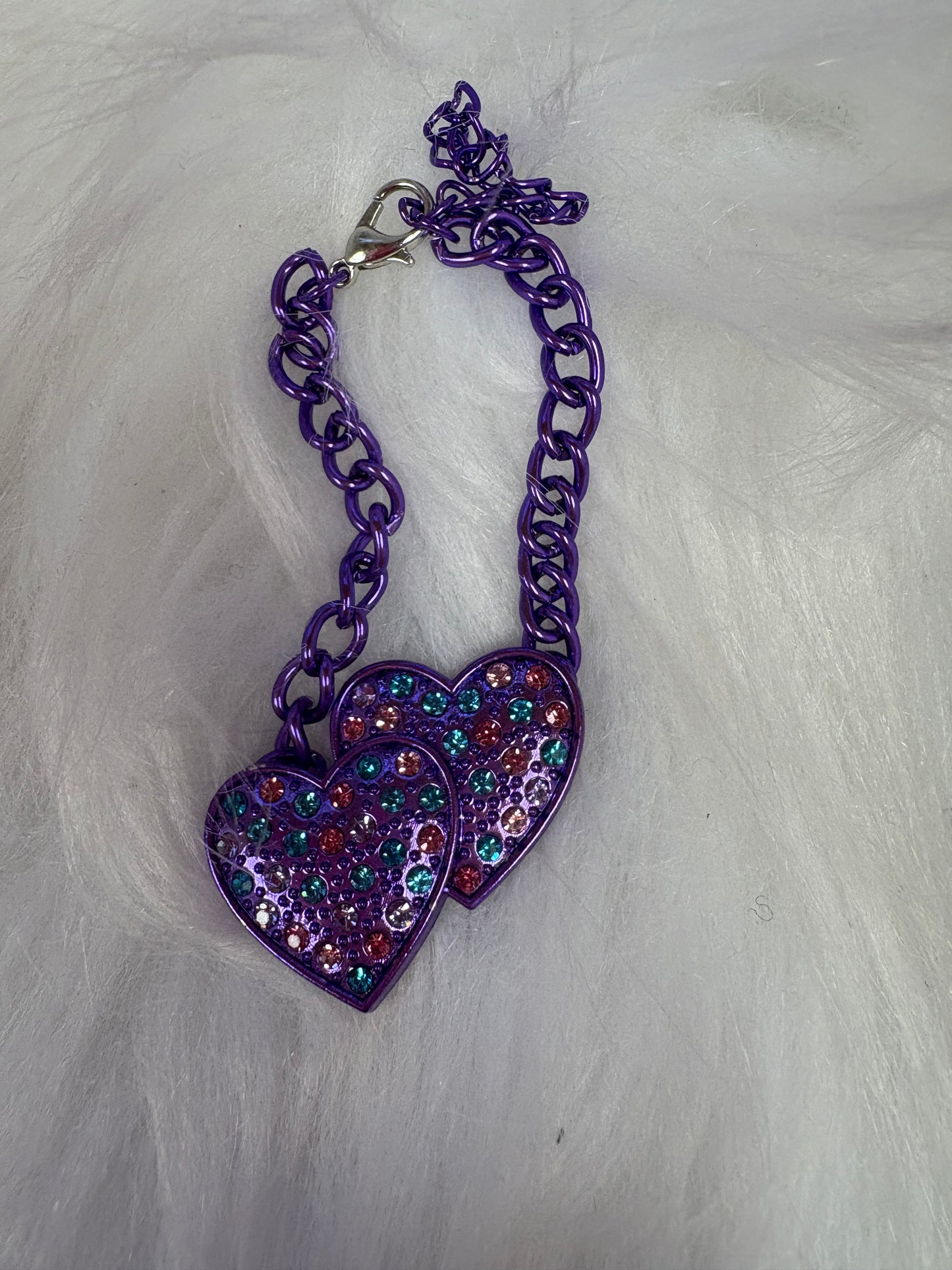 Purple Metallic Iridescent Rhinestone Heart Bracelet