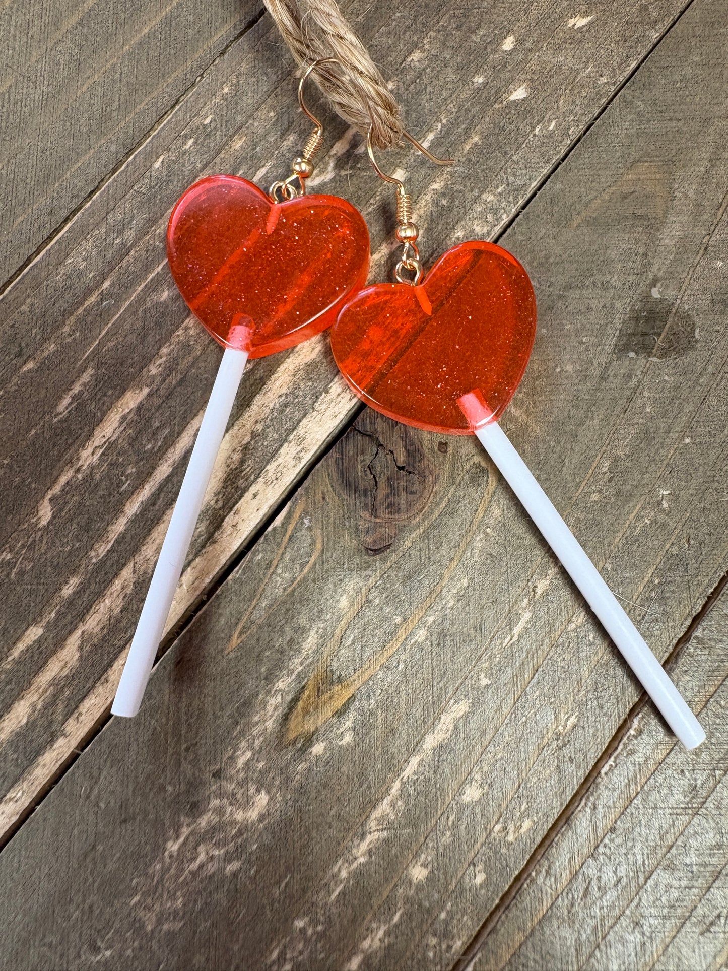 Valentine's Day Heart Lollipop Wire Earrings