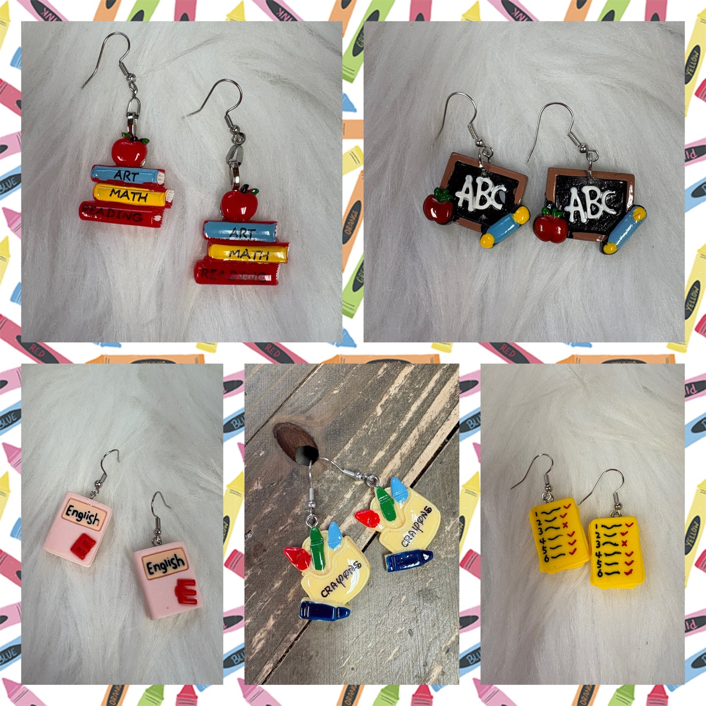 School-Best Teacher/Student COLLECTION Wire Earrings (5 to choose from)