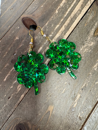 St. Patrick's Day Sequin Four Leaf Clover Earrings