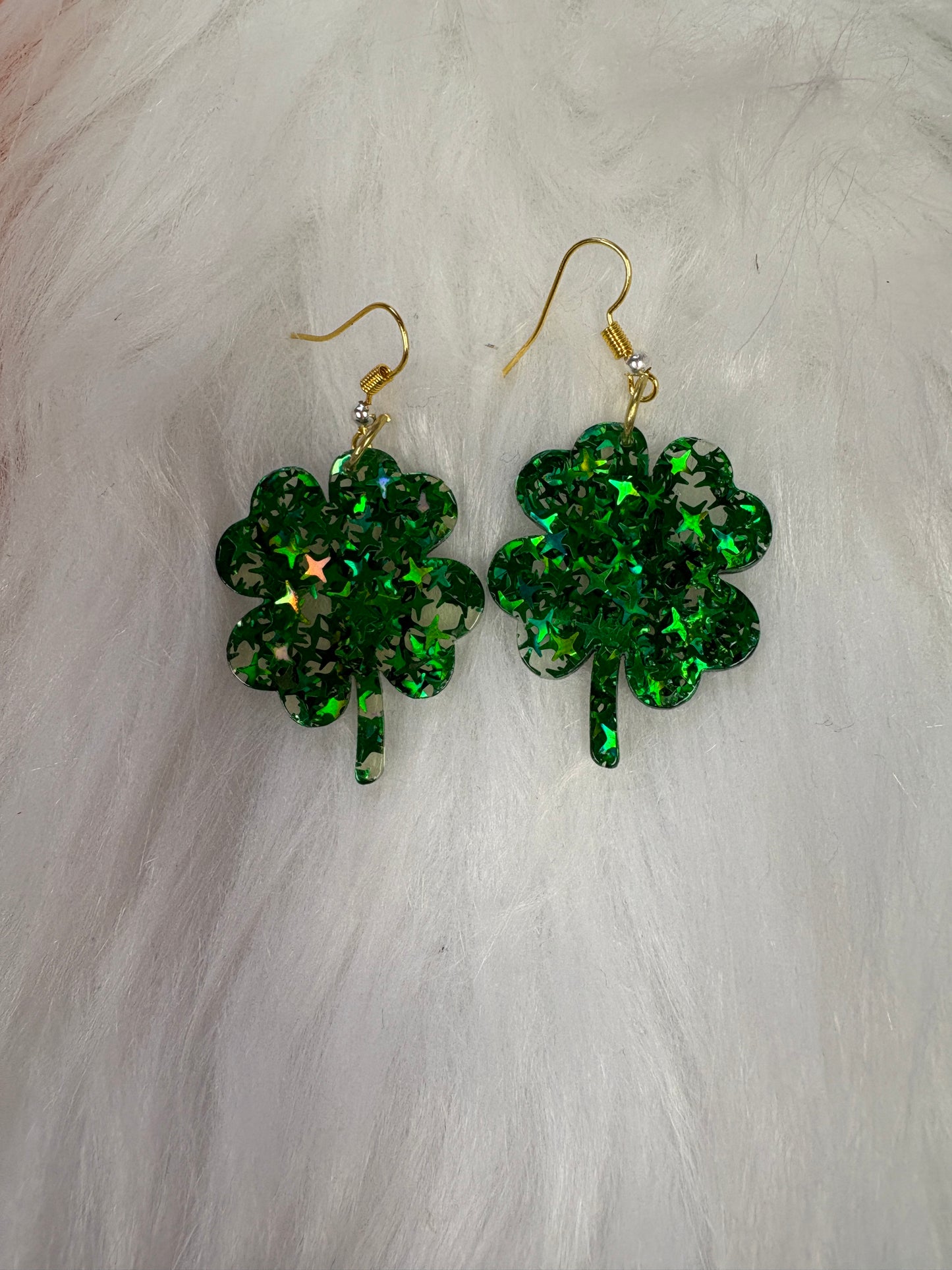 St. Patrick's Day Sequin Four Leaf Clover Earrings