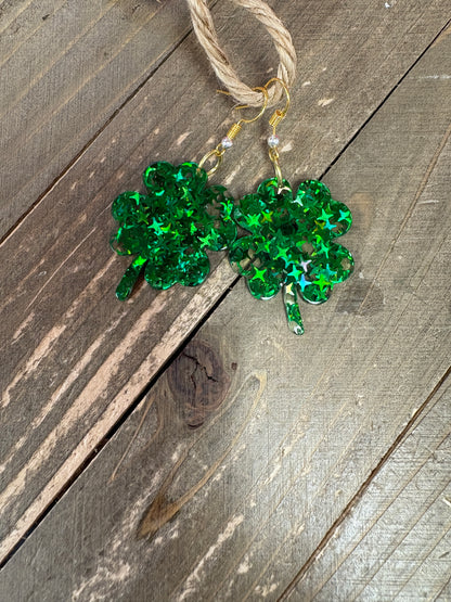 St. Patrick's Day Sequin Four Leaf Clover Earrings