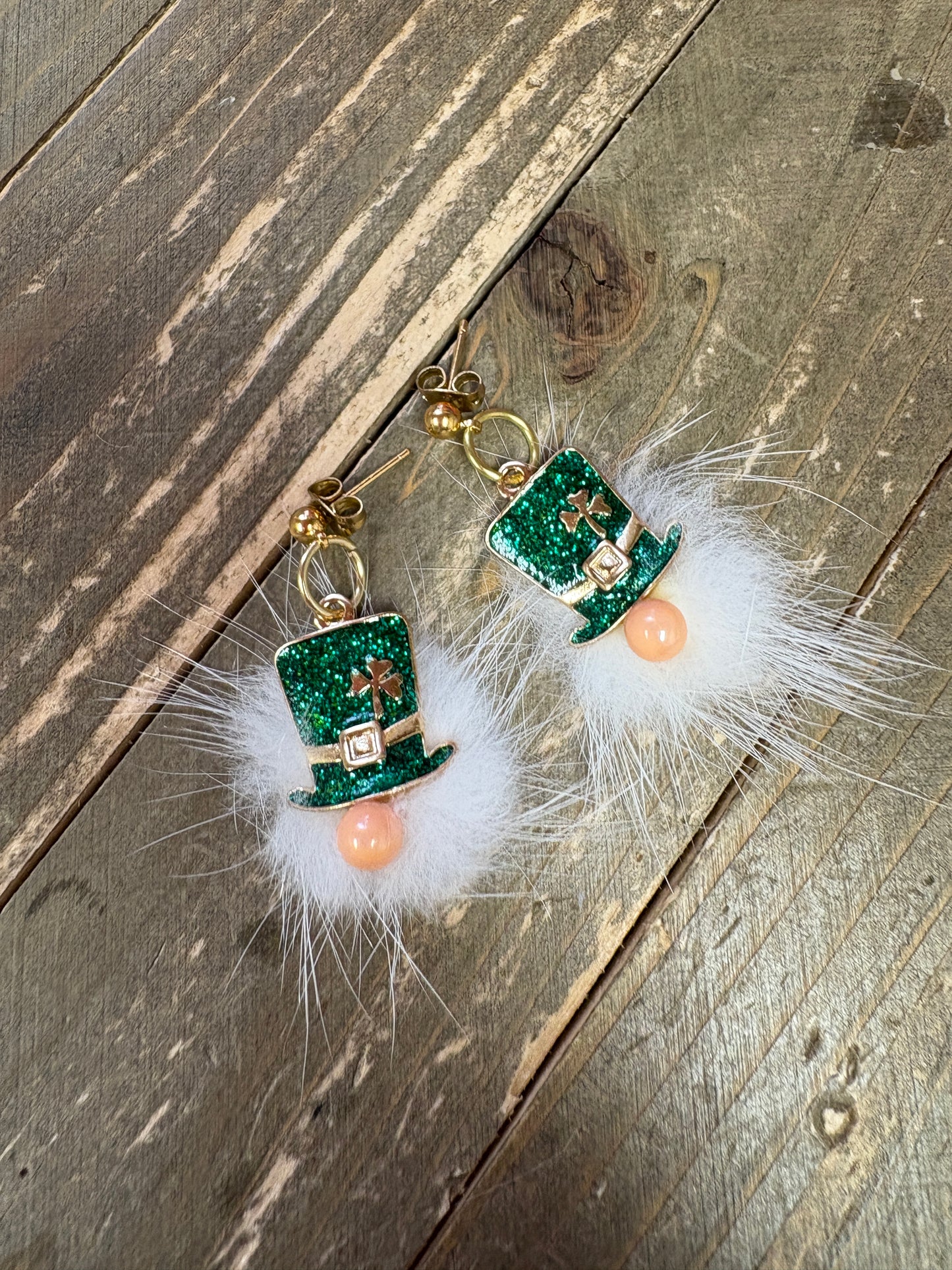 St. Patrick's Day Gnome Fluff Beard Earrings