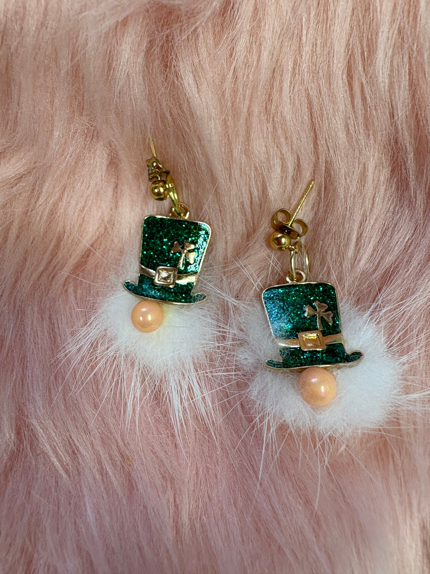 St. Patrick's Day Gnome Fluff Beard Earrings