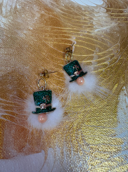 St. Patrick's Day Gnome Fluff Beard Earrings