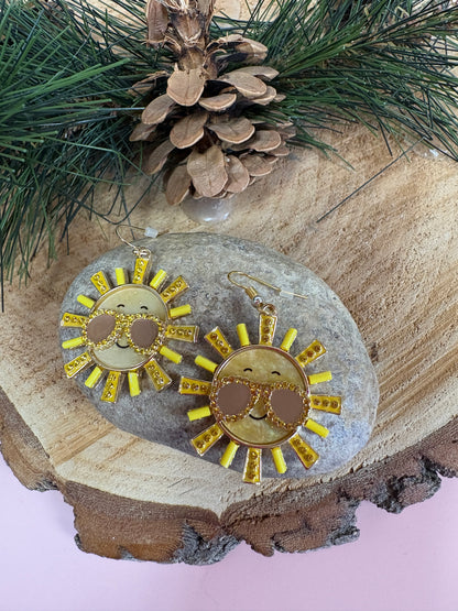 Yellow and Gold Sun with Shades WireEarrings