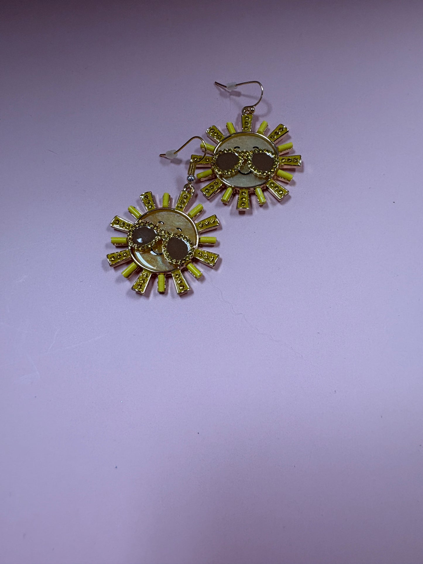 Yellow and Gold Sun with Shades WireEarrings