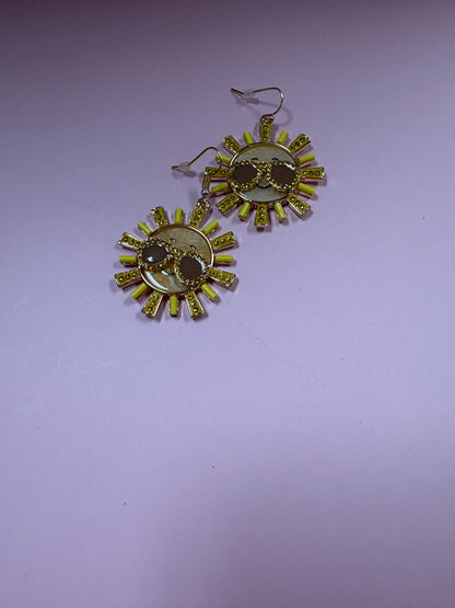 Yellow and Gold Sun with Shades WireEarrings