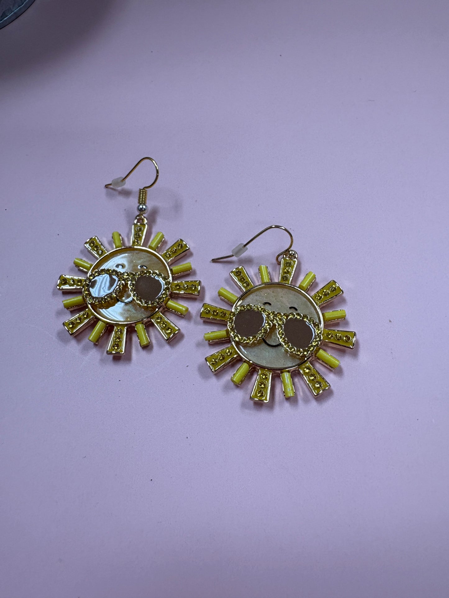 Yellow and Gold Sun with Shades WireEarrings