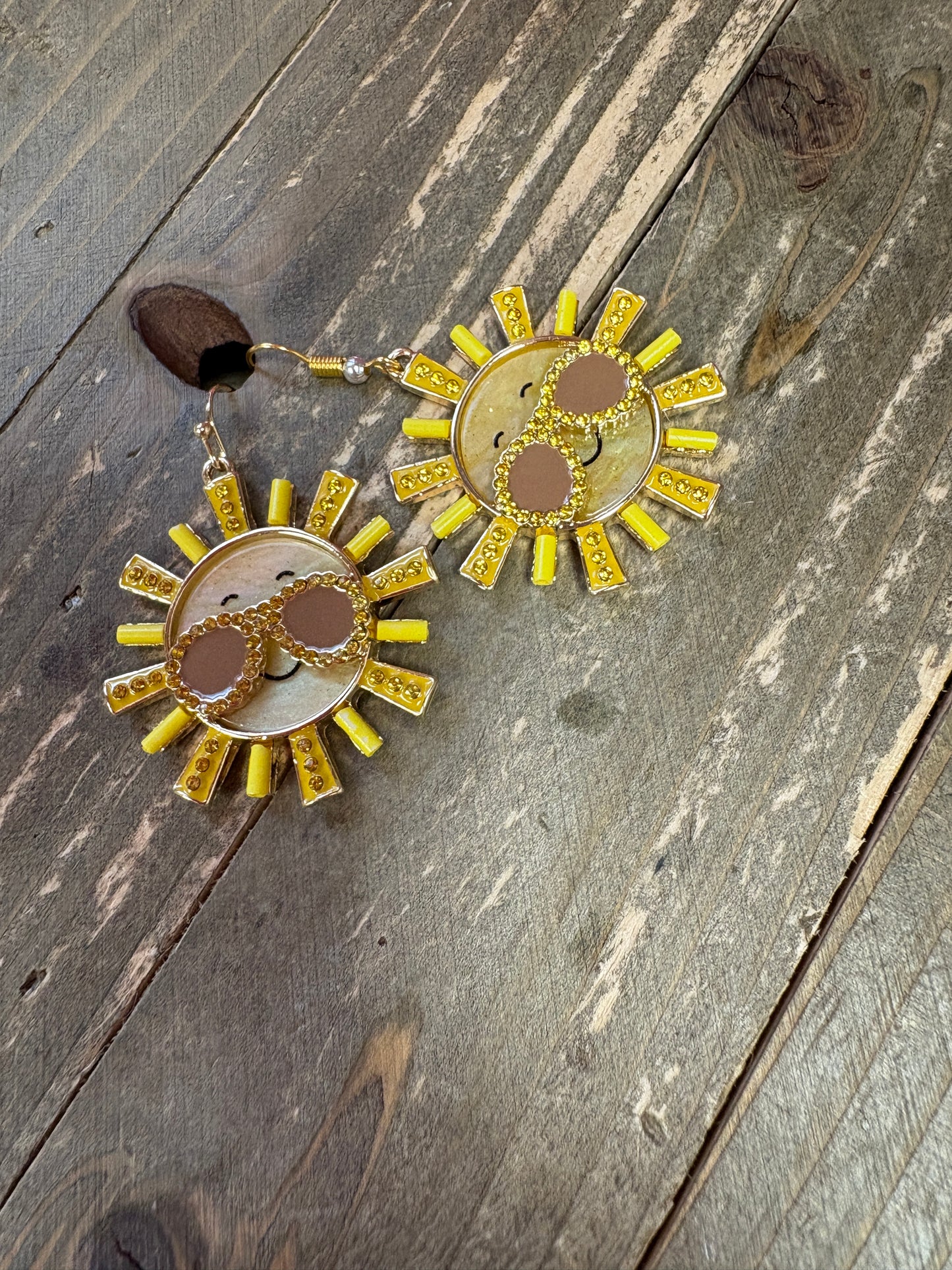 Yellow and Gold Sun with Shades WireEarrings