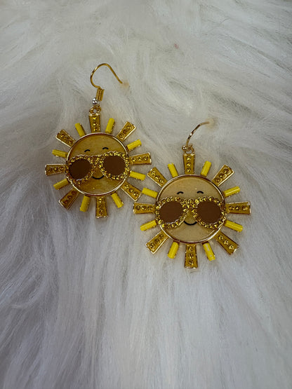 Yellow and Gold Sun with Shades WireEarrings