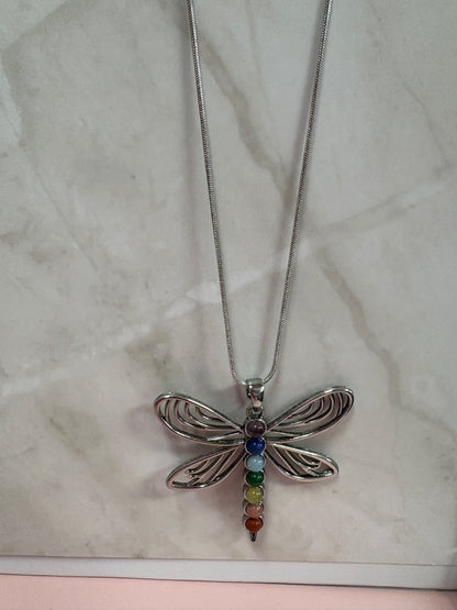 Chakra Dragonfly Pendant on a silver Chain Necklace