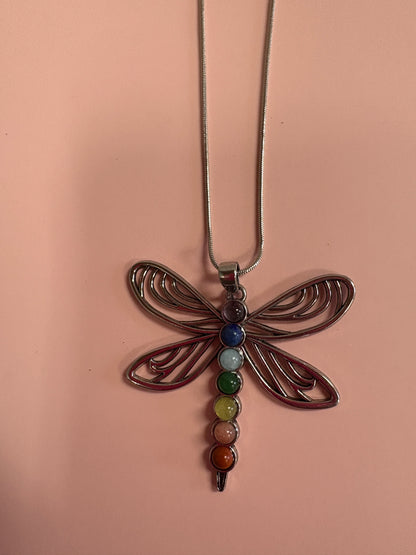 Chakra Dragonfly Pendant on a silver Chain Necklace